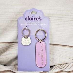 Claires Pet & Me Keyring Tag Set Ask Me About My Cat Ask Me If I Care Purple